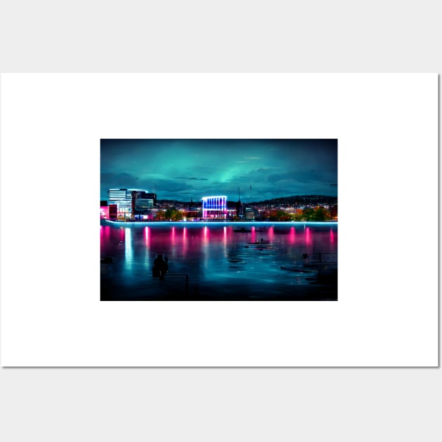 Neon Oslo City Skyline In Neon light / Oslo City silhouette Wall Art by Unwind-Art-Work